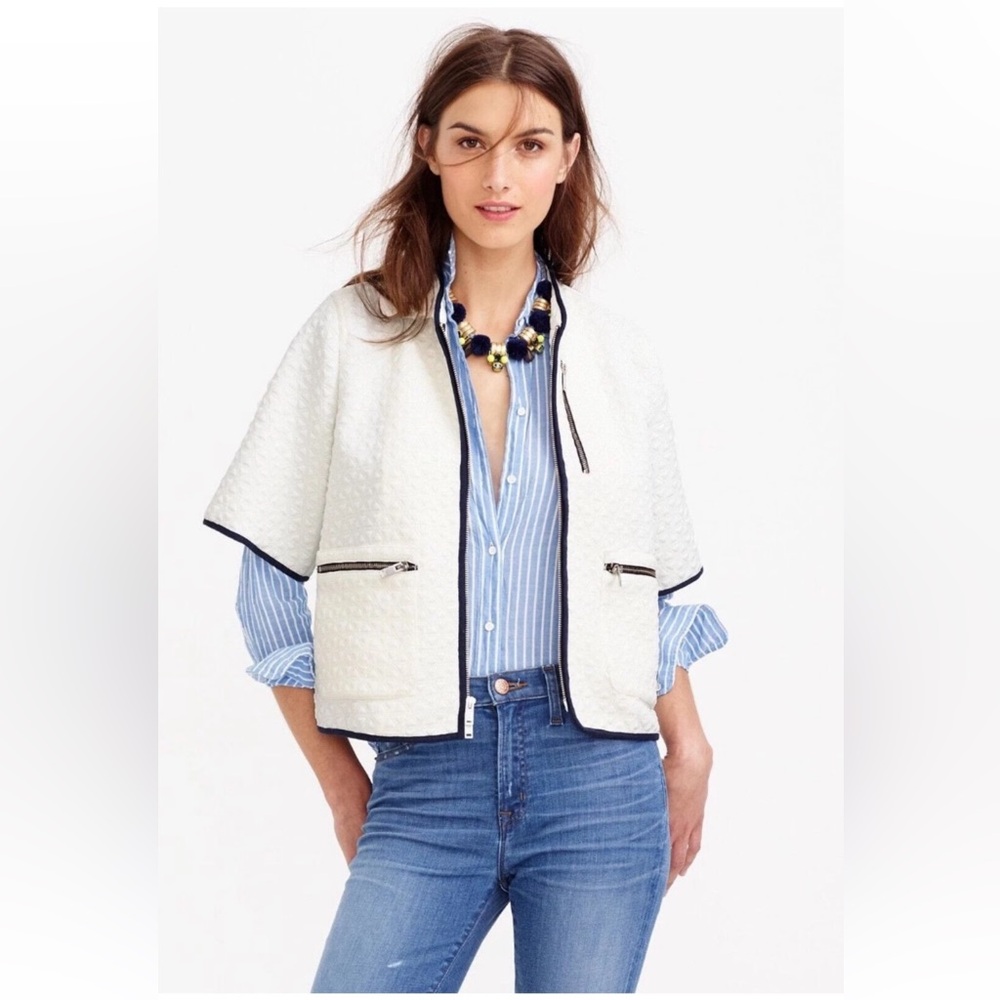 J. Crew size S Matelasse textured crop jacket in white